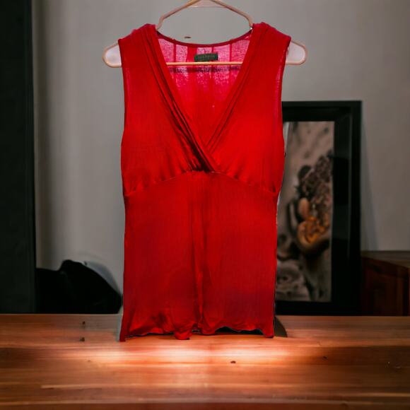 CABLE & GAUGE Super Soft Red Orange Sleeveless Ruched Tank Top Size Small - Picture 1 of 8